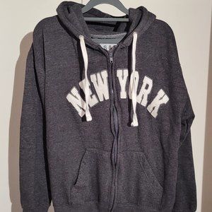 Womens Grey New York Zip Front Sweat Shirt Sz L